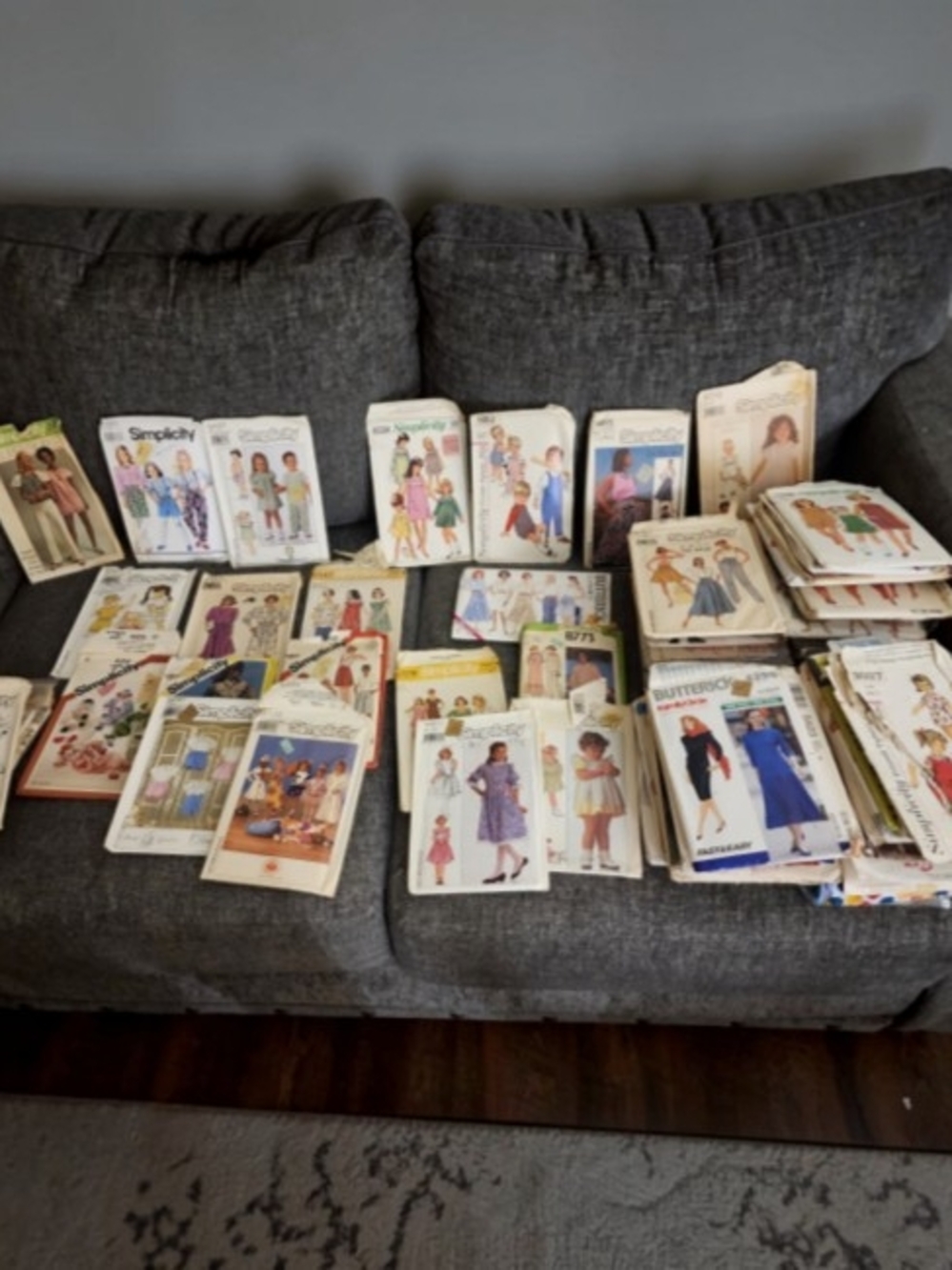 98 Vintage Sewing Pattern Collection – Assorted Designs on Gray